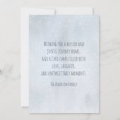 Oude Blauwe Vrachtwagen met Kerstboom Feestdagenkaart (Achterkant)