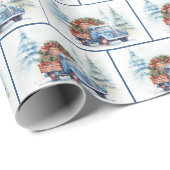 Oude Blauwe Vrachtwagen met Kerstmislijn Cadeaupapier (Rol Hoek)