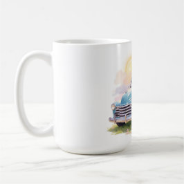 Oude blauwe vrachtwagen met Pasen eieren & tulpen Koffiemok