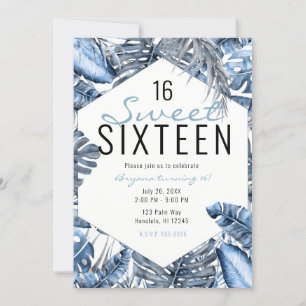 Oude Blauwe & Witte Tropische Palmbladeren Zoete 1 Kaart