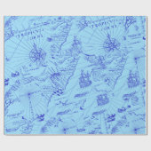 Oude blauwe zeeen cadeaupapier (Vlak)