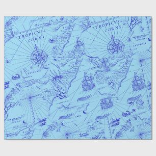 Oude blauwe zeeen cadeaupapier