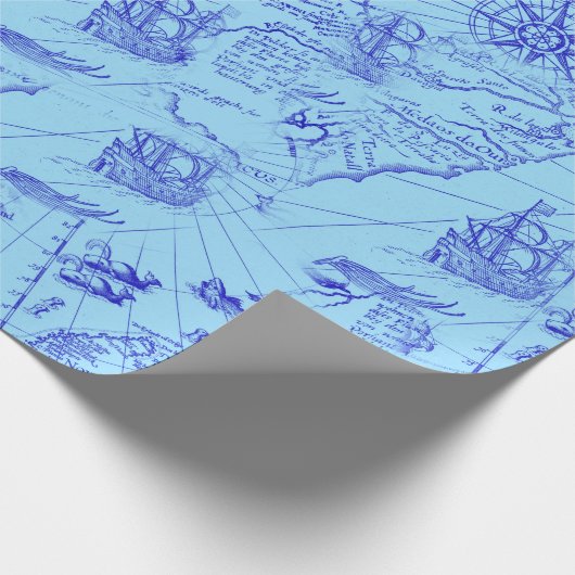 Oude blauwe zeeen cadeaupapier (Hoek)