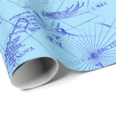 Oude blauwe zeeen cadeaupapier (Rol Hoek)