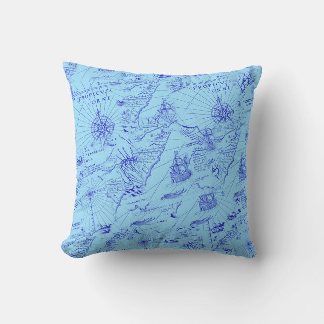 Oude blauwe zeeen kussen (Voorkant)