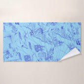 Oude blauwe zeekaart schepen en kompas badhanddoek (Badhanddoek)