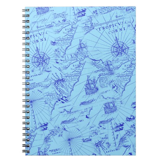 Oude blauwe zeekaart schepen en kompas notitieboek (Voorkant)
