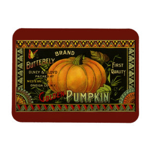 Oude bliklabelkunst, Vlinderpompoen groente Magneet