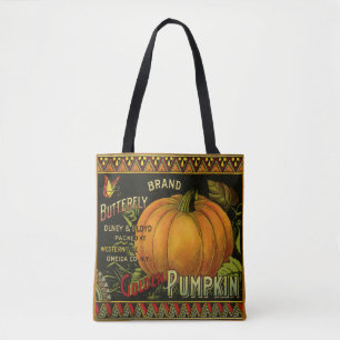 Oude bliklabelkunst, vlinderpompoen groente tote bag