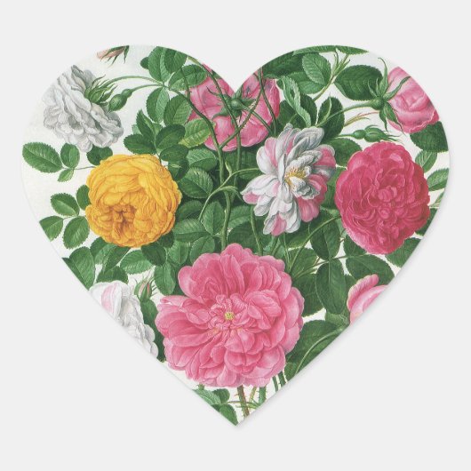 Oude bloeiende bloemen, lentetuinrozen hart sticker (Voorkant)