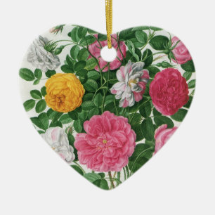 Oude bloeiende bloemen, lentetuinrozen keramisch ornament