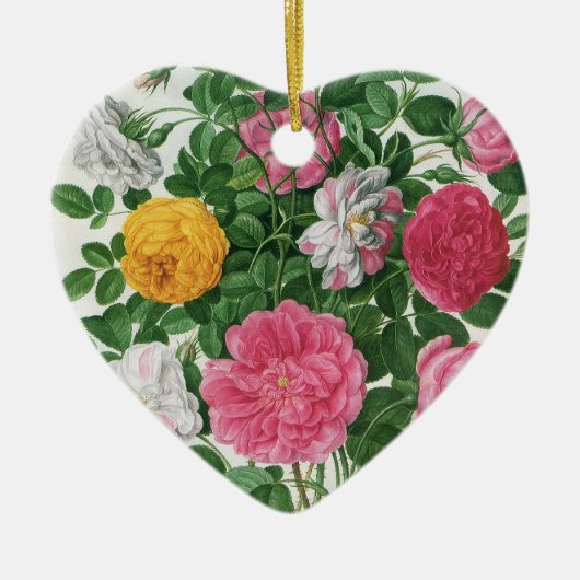 Oude bloeiende bloemen, lentetuinrozen keramisch ornament (Voorkant)