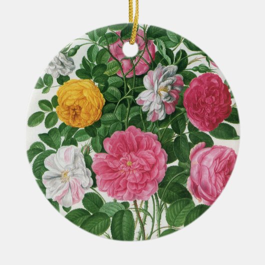 Oude bloeiende bloemen, lentetuinrozen keramisch ornament (Voorkant)