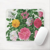 Oude bloeiende bloemen, lentetuinrozen muismat (Met muis)