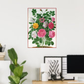 Oude bloeiende bloemen, lentetuinrozen poster (Thuiskantoor)
