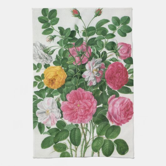 Oude bloeiende bloemen, lentetuinrozen theedoek (Verticaal)