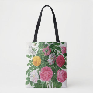 Oude bloeiende bloemen, lentetuinrozen tote bag