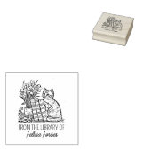 Oude Bloem Kat Bibliotheek Boek Rubberstempel (Gestempeld)