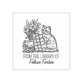 Oude Bloem Kat Bibliotheek Boek Rubberstempel (Afrduk)