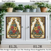 Oude Bloem Kerstboom Paneel EL2R Decoupage Tissuepapier