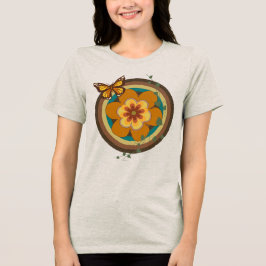 Oude Bloem, Vintage Stijl, Bloem en Rond Tri-Blend Shirt