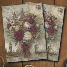 Oude bloemboeket en Londen decoupage Tissuepapier
