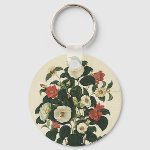 Oude bloemen, antieke tuintrozen bloemen sleutelhanger