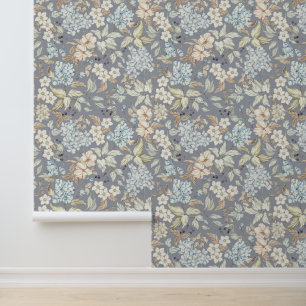 Oude Bloemen Bladeren Bessen Takken Koelgrijs Behang