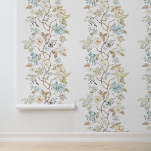 Oude bloemen, bladeren en bessen aan takken behang