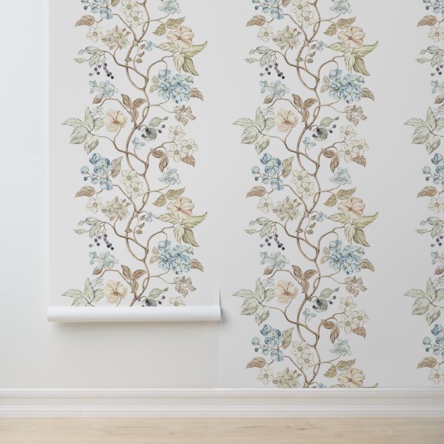 Oude bloemen, bladeren en bessen aan takken behang (Applicatie)