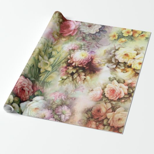 Oude Bloemen Cadeaupapier (Uitgerold)
