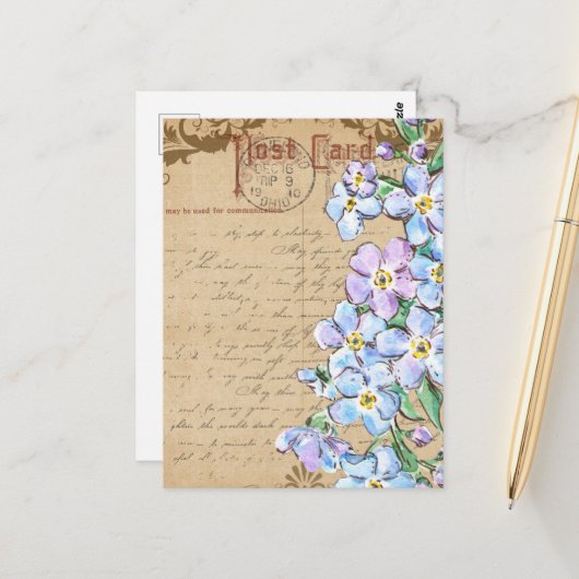 Oude Bloemen Collage Briefkaart (Voorkant / Achterkant in situ)