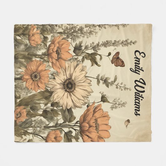 Oude bloemen dekbed, Dekbed met eigen naam Fleece Deken (Voorkant (Horizontaal))
