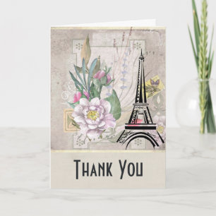 Oude Bloemen, Eiffeltoren en Jute Dank Je Kaart