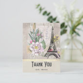 Oude bloemen, Eiffeltoren en jute zakelijk bedankj Briefkaart (Staand voorkant)