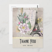 Oude Bloemen, Eiffeltoren en Jute Zakelijk Bedankt Briefkaart (Voorkant / Achterkant)