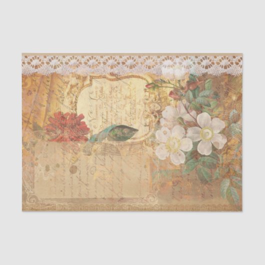Oude bloemen en kant tissuepapier (Voorkant)