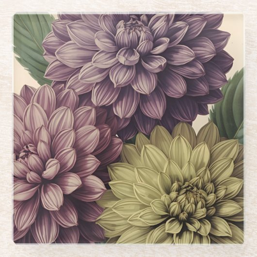 Oude Bloemen Glazen Onderzetter (Voorkant)