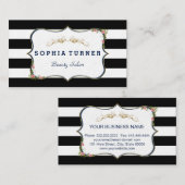 Oude bloemen goud zwart & witte strepen visitekaartje (Voorkant / Achterkant)