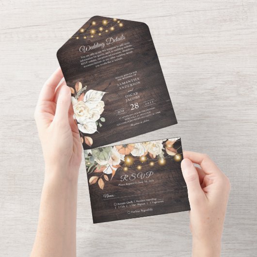 Oude Bloemen & Pompoen Herfst All In One Uitnodiging (Afscheurbaar)