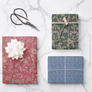 Oude Bloemen Rood Groen Blauw Morris Patroon Lea Inpakpapier Vel