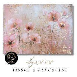 Oude Bloemen Roze en Goud Decoupage Tissuepapier