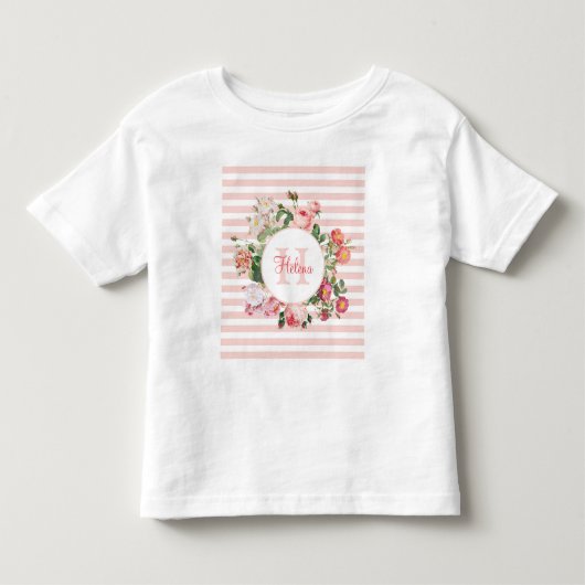Oude Bloemen Roze Strepen Monogram Kinder Shirts (Voorkant)