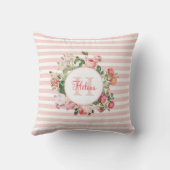 Oude Bloemen Roze Strepen Monogram Kussen (Achterkant)