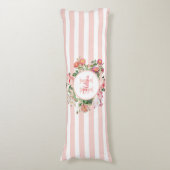 Oude Bloemen Roze Strepen Monogram Lichaamskussen (Voorkant Verticaal)