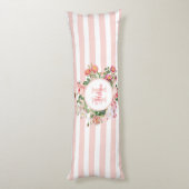 Oude Bloemen Roze Strepen Monogram Lichaamskussen (Achterkant (Verticaal))
