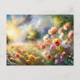 Oude Bloemen Veld Natuur Scene Briefkaart