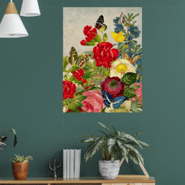 Oude Bloemen & Vlinders Waarde Poster Papier