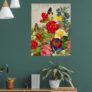 Oude Bloemen & Vlinders Waarde Poster Papier