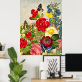 Oude Bloemen & Vlinders Waarde Poster Papier (Thuiskantoor)